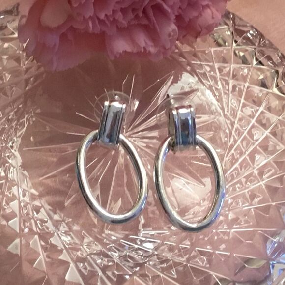 $8 ea. or 3/$15. Shiny Silvetone Door Knocker Earrings - Picture 2 of 7